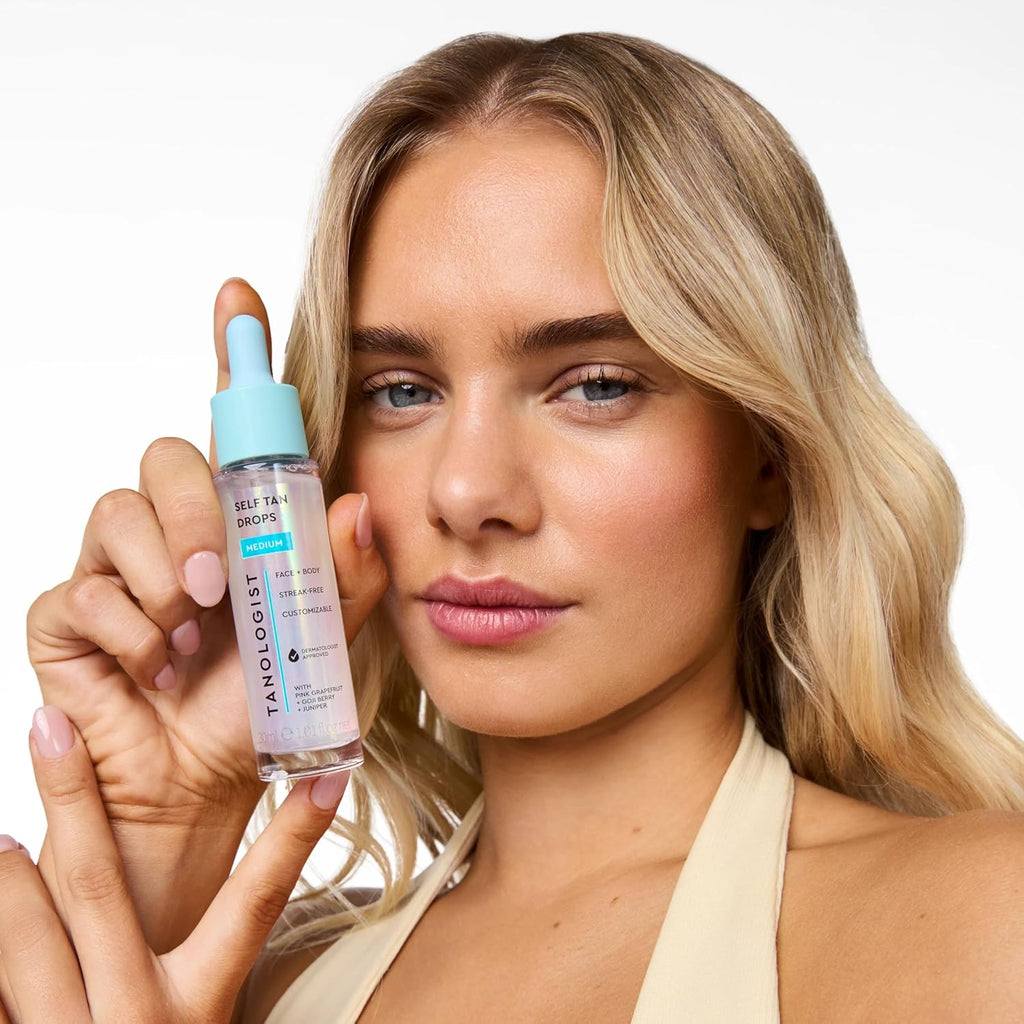 Self-Tan Drops- Medium, Bronzing Serum, Customizable Face & Body Self Tanner for Moisturizer, Gradual Body & Face Tanning Drops for Natural Glow, Streak-Free Vegan Formula, 0.5 Fl Oz